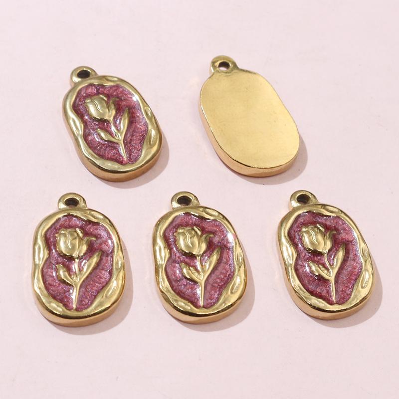 2pcs 20x12mm Stainless Steel Rose Flower Pendant Charms Enamel DIY Jewelry Making Accessories Findings for Necklace Earrings