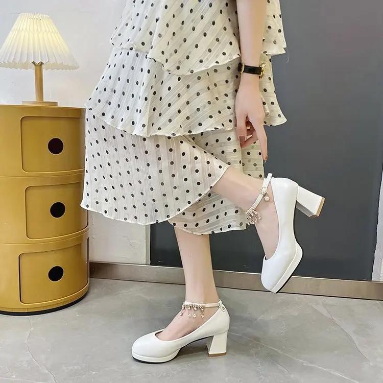Women Elegant 6cm High Heels Lady Fashion Crystal Ankle Strap Thick Heeled Pumps Autumn 2025 Wedding Bridal Luxury Party Shoes