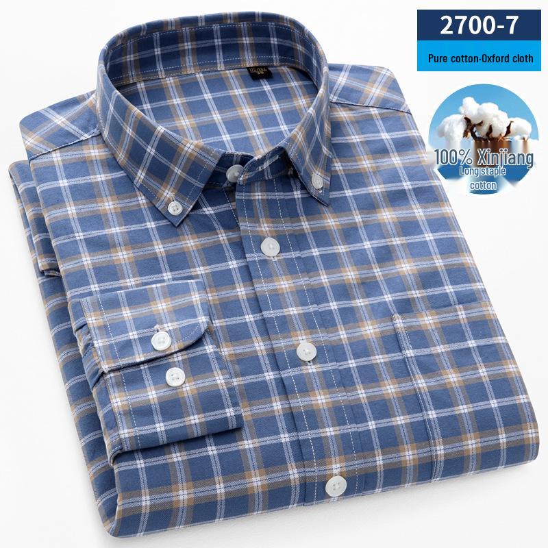 Camicia da uomo a righe in cotone Oxford a maniche lunghe con bottoni