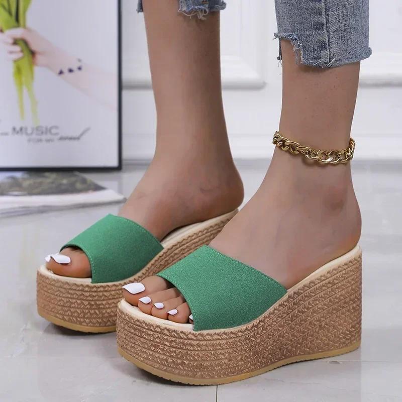 Candy Color Women's Wedge Slippers Summer New Fashion All-match Casual Platform High Heel Slippers for Women Outdoor Sandals