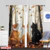 Plane Printing Popular Curtain Panels Autumn Cat Trio Versatile Durable Polyester Without Rod Gifts Perfect Curtains Set Of 2 Made
