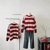 2025 Autumn/Winter Women's Loose Retro Red & White Striped Knit Pullover Sweater