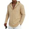 Herren Gestreiftes Leinenmischungs-Henley-Hemd mit Kapuze und Langarm