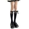 Lace, Calf Socks Mesh Black Silk Stitching Bow Calf Socks Transparent Tube Socks Tulle Velvet Socks