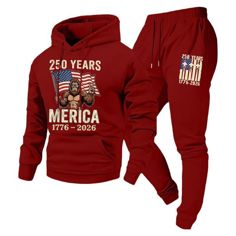 Men Women Hoodie Set Loose Casual Tracksuit 240th Anniversary Print Long Sleeve Sweatshirt Jogger