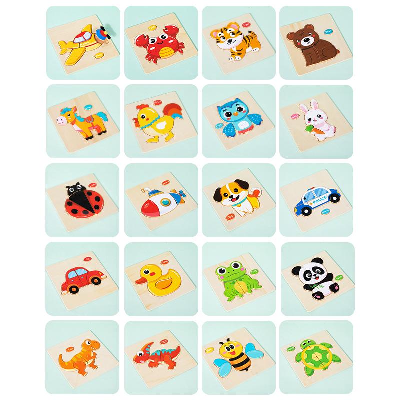 Children's 3D Wooden Animal & Transportation Shape Puzzle for Early Education