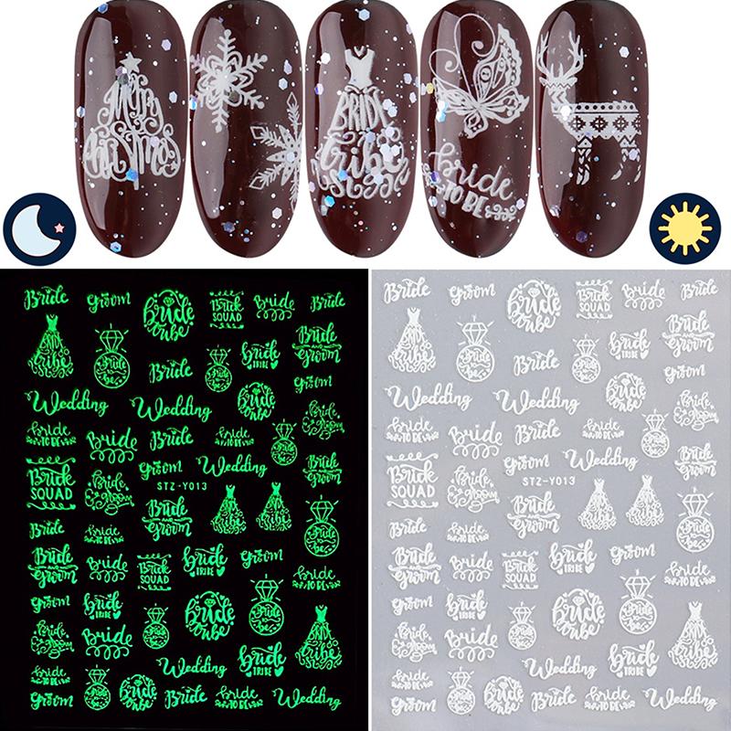 

1 шт. Новая рождественская коллекция фосфоресцирующих наклеек для ногтей с изображением Санта-Клауса, оленя, снежинки, самоклеящиеся слайдеры для 3D-наклейки для ногтей 9