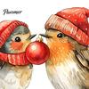Seasonal Home Decorations Christmas Birds on Tree Branch Wall Sticker, Cute Watercolor Bird Decal Festive Balcony Glass Decor with Ball, Candy