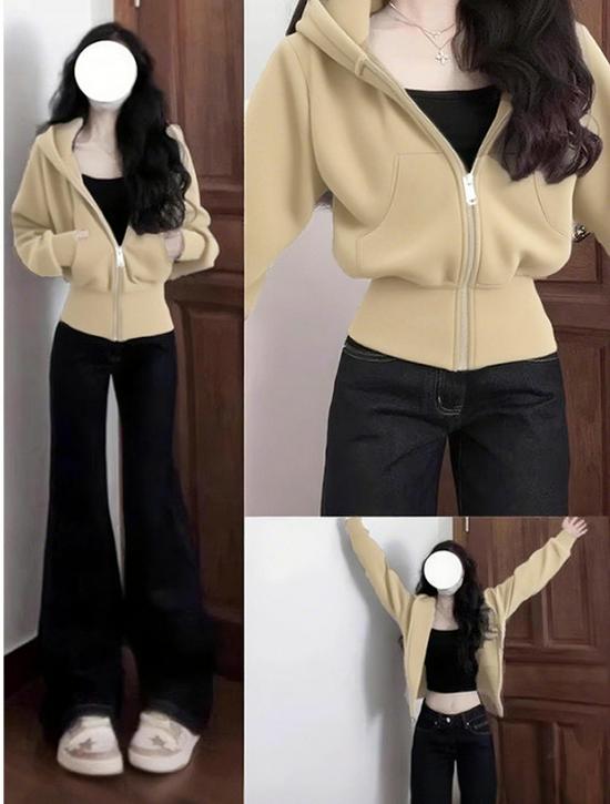 Women's Slim Gray Jacket - 2025 New Spring/Autumn Korean Style Waist-Hugging Sweatshirt