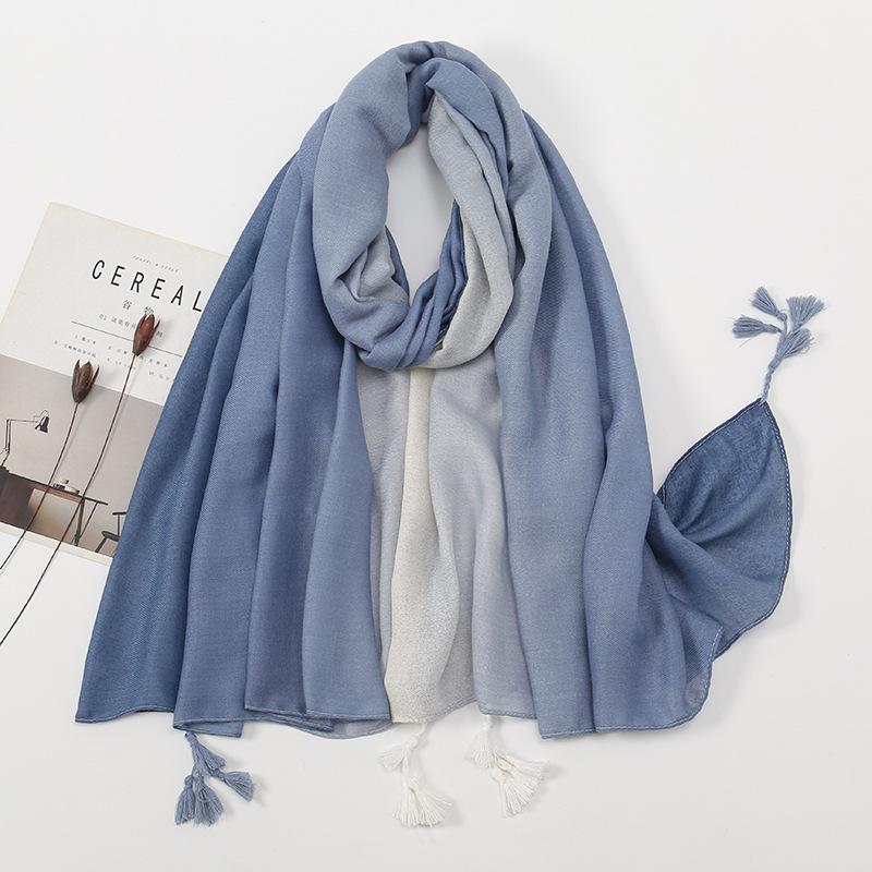 Small fresh medium and retro blue and white porcelain cotton and linen feel scarf, Bali yarn silk scarf, blue flower shawl women