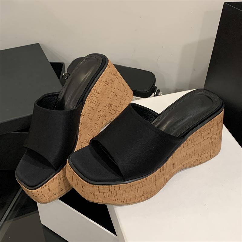 Modne Eilyken Damskie Klapki Platforma Klin Gruba Podeszwa Buty na Wysokim Obcasie Modne Letnie Kwadratowy Nosek Gruba Podeszwa Szpilki Zapatos De Mujer