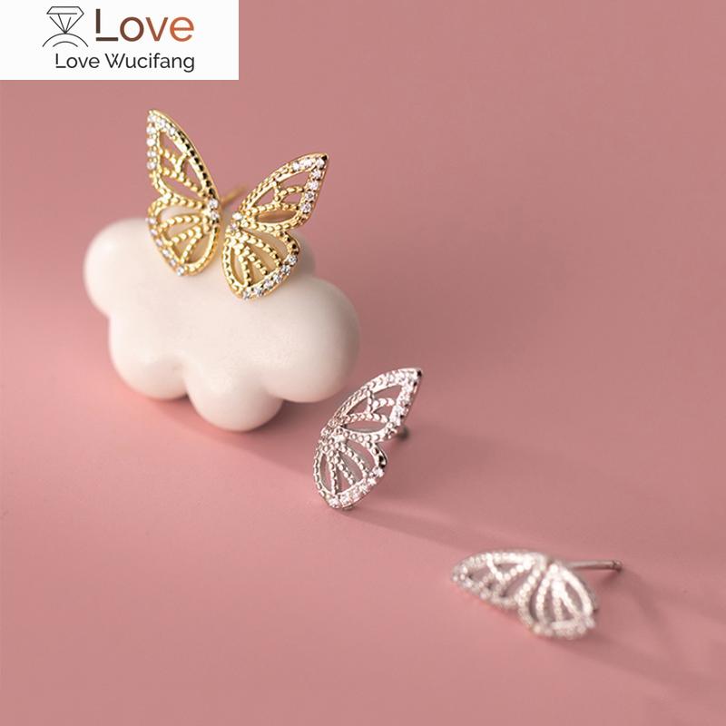 Woozu European Simple Butterfly Pave Zircon Stud Earrings For Women Fashion Sweet Wedding Exquisite 925 Sterling Silver Jewelry