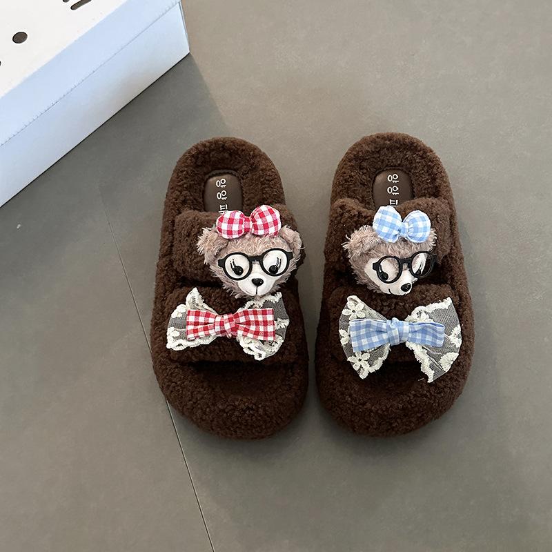 

Тапочки Mao Mao женские 2025 осень и зима новая уличная обувь модные ретро мультяшные милые Ширли Мэй платформа овечья шерсть 40 коричневый