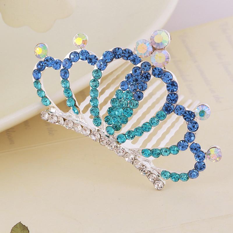 Korean Style Crown Jewelry Comb Hair Ornaments Princess Rhinestone Crown Alloy Colorful Girls Birthday Dance Hair Accessories