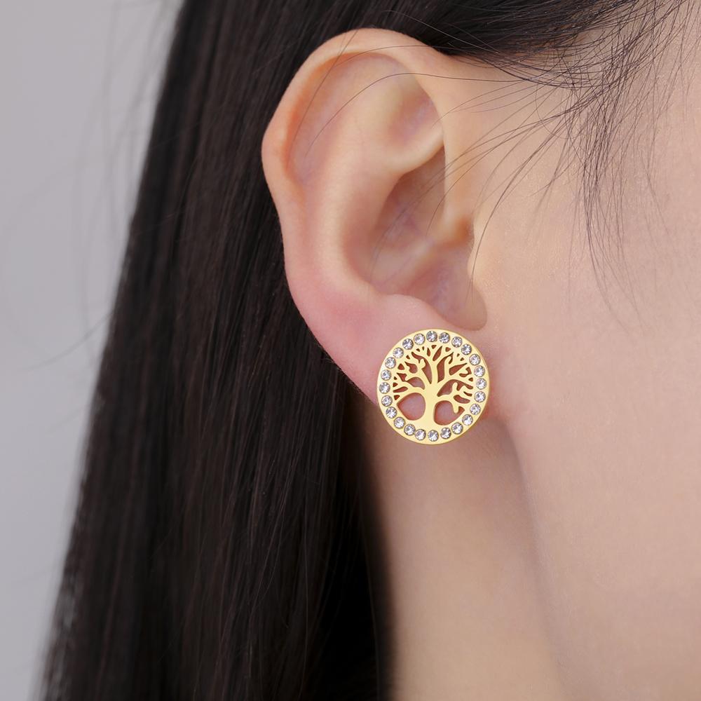 Dawapara Cirkel Levensboom Oorbellen Clear Zirconium Ronde Oorbellen Roestvrij Staal Ierse Sieraden Vriendschapscadeau
