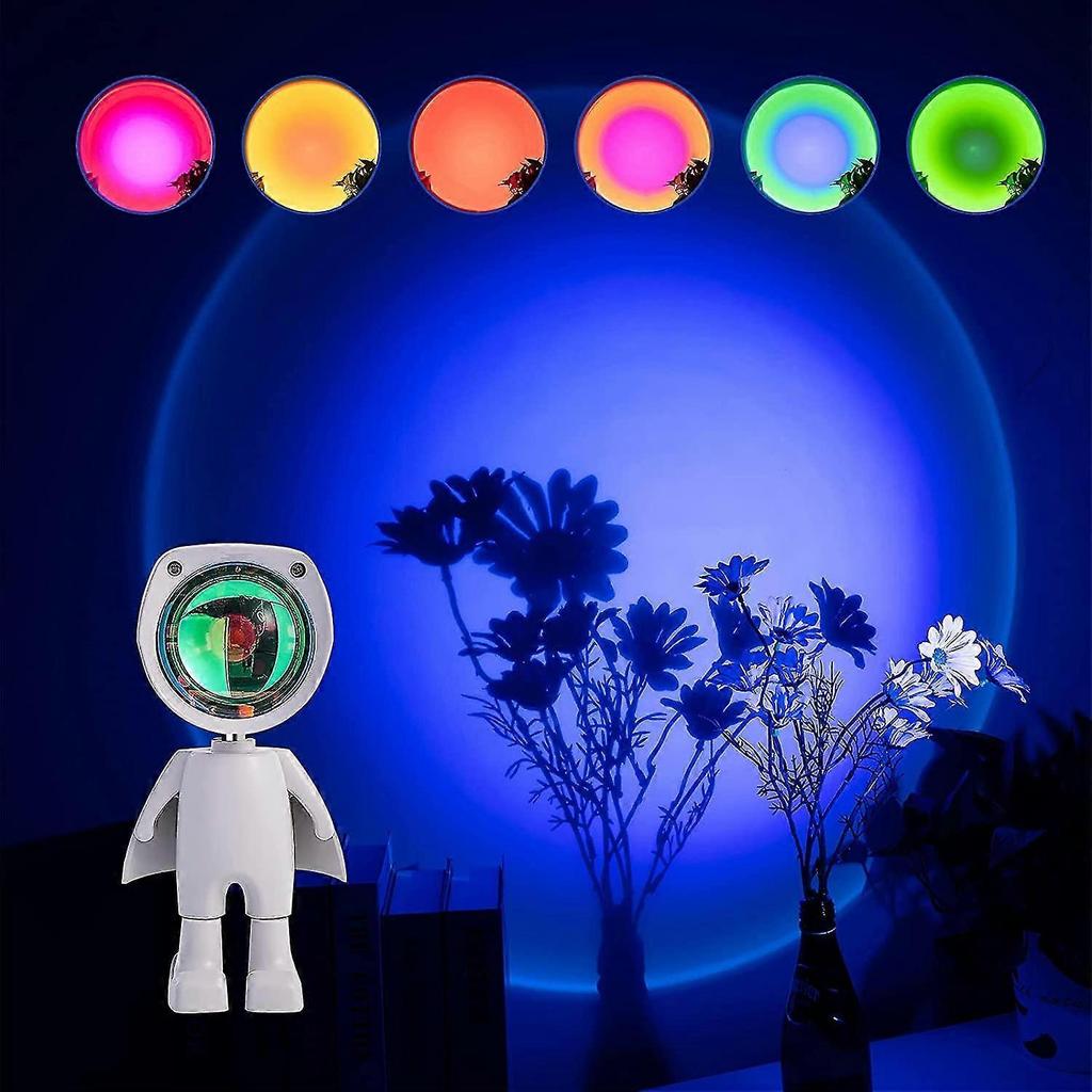 Led Spaceman Sunset Lamp - Astronaut Sunset Lamp Rainbow Projection Night Light With 360 Rotation, Network Modern Chargeable Floor Light With Usb