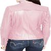 Noora Women's Baby Pink Lambskin Leather Jacket, Quilted Designer Biker Leather Jacket, Shinny Winter Jacket