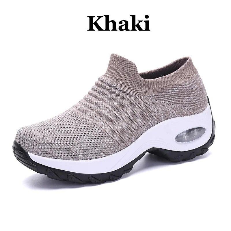 Damen Laufschuhe Walking Mesh Schuhe Mode Plateau Slip-On Sneaker Luftpolsterung Fitnessstudio Modern Dance Schuhe Herren
