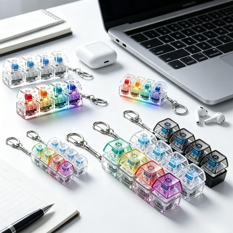 Hot Original Multi-Style Led Light-Up Keycap Keychain Clicker Fidget Toy Stress Relief Portable Desk Accessory For Kids Adults