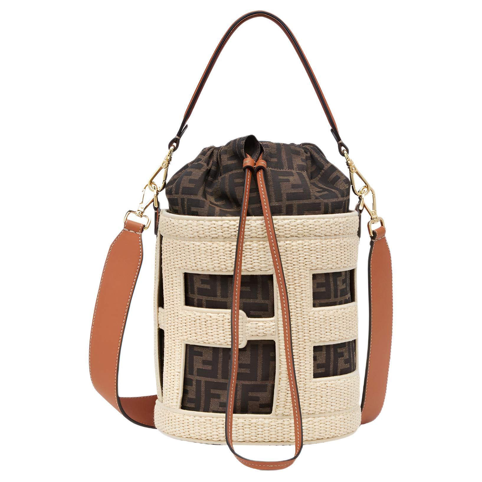 

Fendi Gold Accented Metal Detail Woven Fabric Shoulder Crossbody Tote Bag Medium Women Handbags Multicolor 8BT364-APH2-F1LEH Shopping Bag Set(Basic Set+Shopping Bag)
