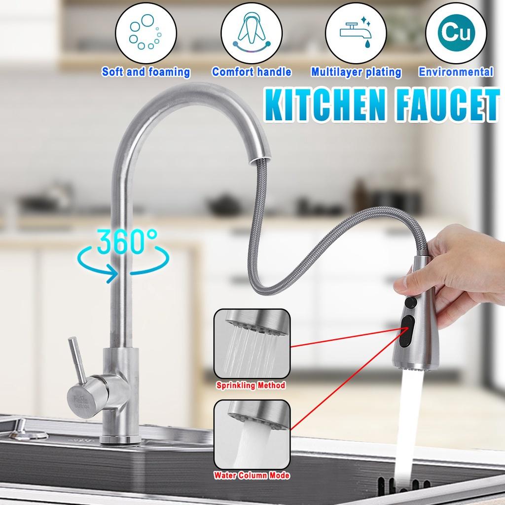 New Sink Spray Pull-Out Faucet Swivel Spout Silvery Modern Kitchen Stainless steel Mixer Tap