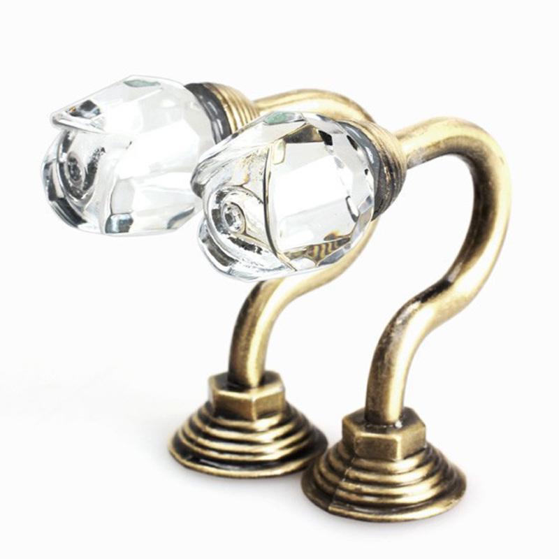 1 para metalowy haczyk do zawieszania z kryształową różą w kształcie głowy zasłony do zawieszania na ścianie wieszak na haki