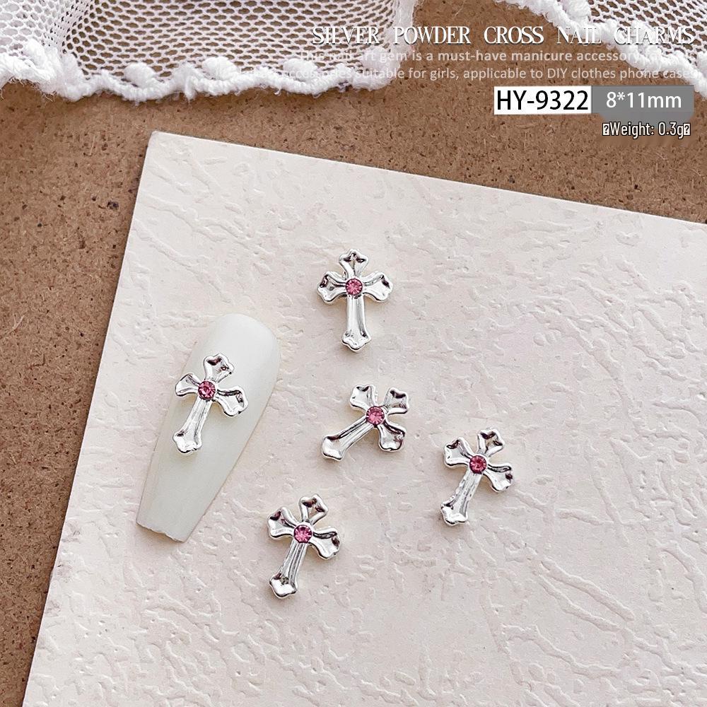 Pink Rhinestone Cross Nail Art Decorations: Multiple Styles of Wearable Metal Nail Accessories
