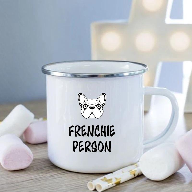French Bulldog Print Enamel Mug Creative Coffee Cups Drinks Dessert Breakfast Milk Cup Vintage Mugs Handle Drinkware Best Gifts