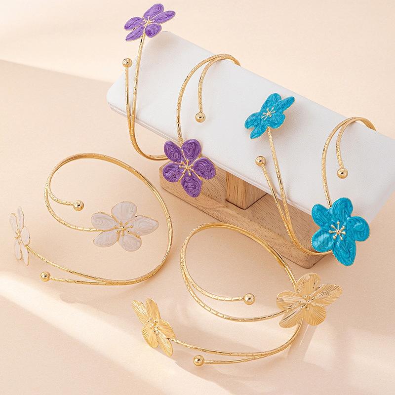 Elegant & Sexy Floral Open Cuff Armlet For Women Vintage Enamel Glaze Craft Flower Open Arm Ring Jewelry Gift