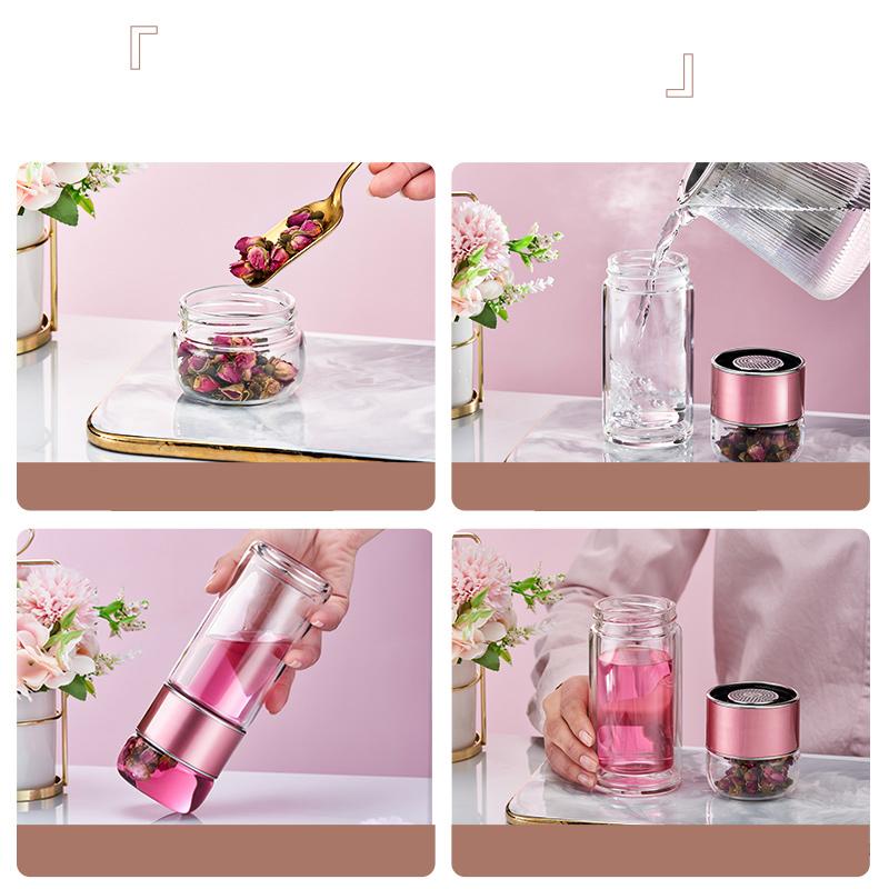 Gianxi Tea Separation Tea Cup Double-Layer Insulated Glass Cup Trendy Household Portable Water Cup Women'S Summer Cup