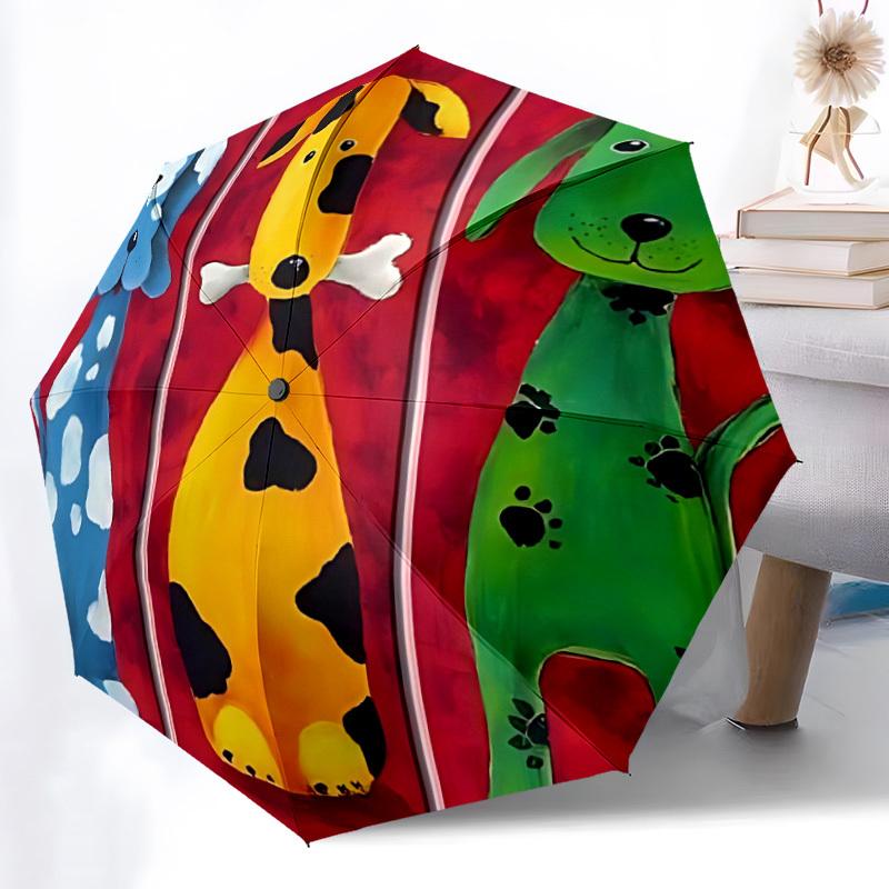 1pc Colorful Dogs Spotted Pals Automatic Open/Close Umbrella 8-Rib Strong Frame, Portable Travel Umbrella for Women & Men, 060