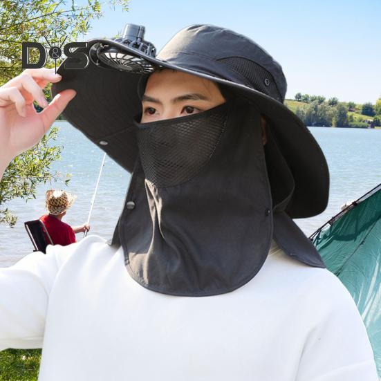 Fisherman Hat with Removable Fan Rotatable USB Fan Wide Brim Sun Hat UPF50+ Protection Adjustable Circumference Fishing Hat