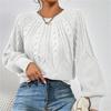 Women's Autumn/Winter Solid Color Cable Knit Sweater, Loose Crew Neck Lantern Sleeve Versatile Knit Top S-XL
