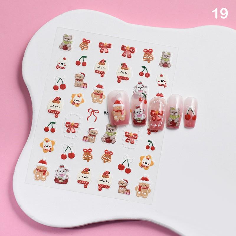 Christmas Lovely Cartoon Bowknot Santa Claus Snowman Christmas Tree Elk Snowflake Nail Art Stickers Xmas Cute Manicure Decals