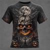 New Men's Crew-Neck T-Shirt Pumpkin Skeleton and Scarecrow Print Halloween Horror Casual Top Unisex Holiday Party Outfit
