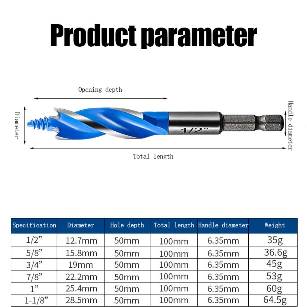 6pcs Wear-resistant Three Slot Twist Drill Bit Hex Handle High Hardness Auger Drill Bits Fast Cut Antirust Hole Opener Furniture