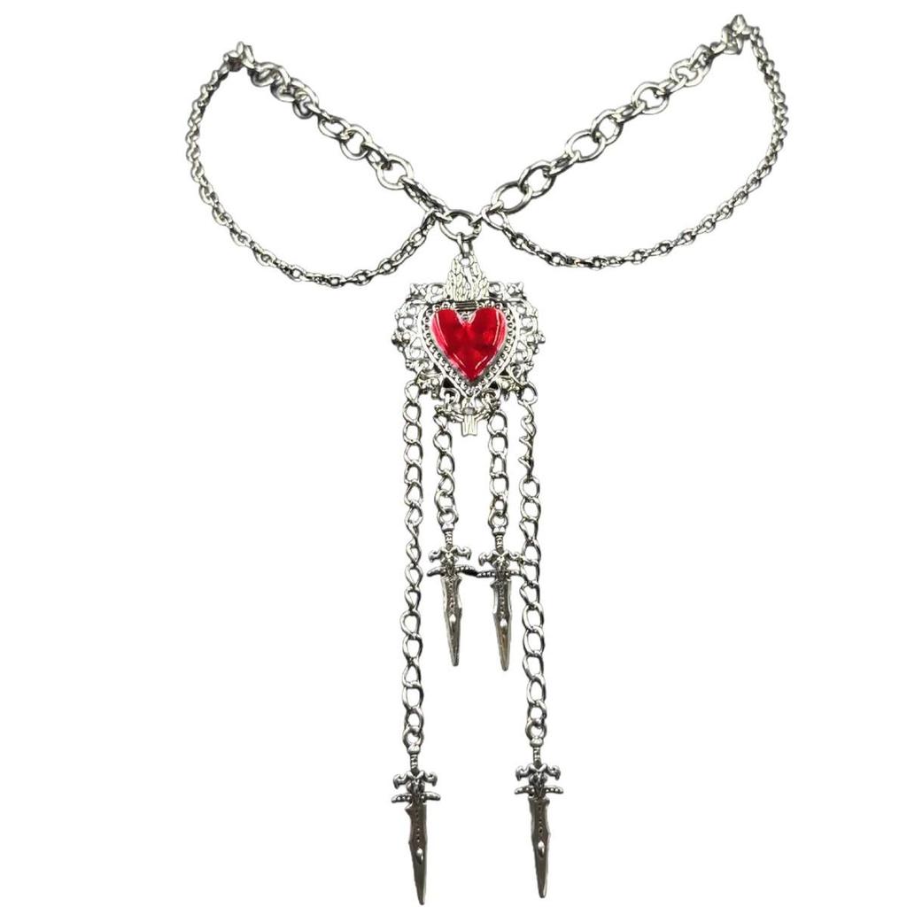 European & American Gothic Punk Heart Sword Pendant Double-Layer Necklace for Street Fashion Hot Girl Style