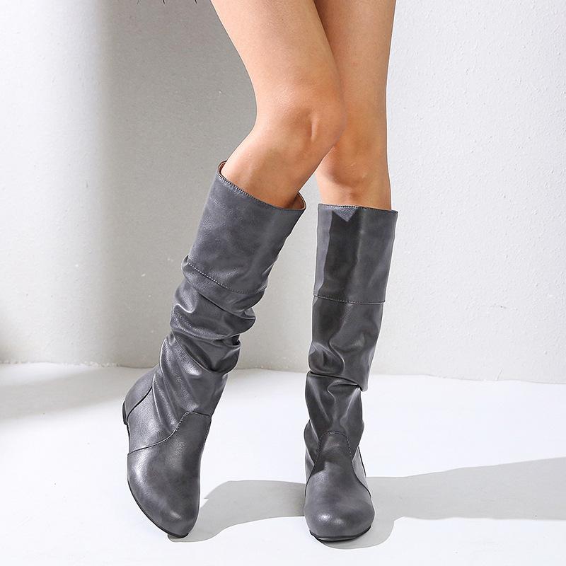 Acheter Chaussures d'automne et d'hiver bottes en cuir plissées