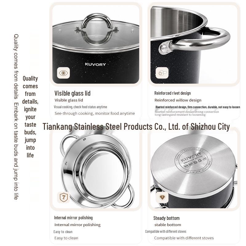 5-Piece Stainless Steel Cookware Set: Non-Stick Soup Pot, Frying Pan, and Milk Pot