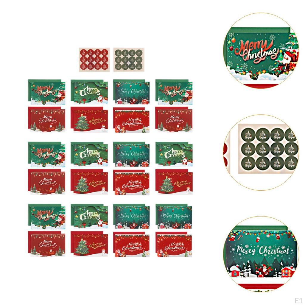 24x Merry Christmas Cards Greeting with Stickers 4x6 Blessing for Party