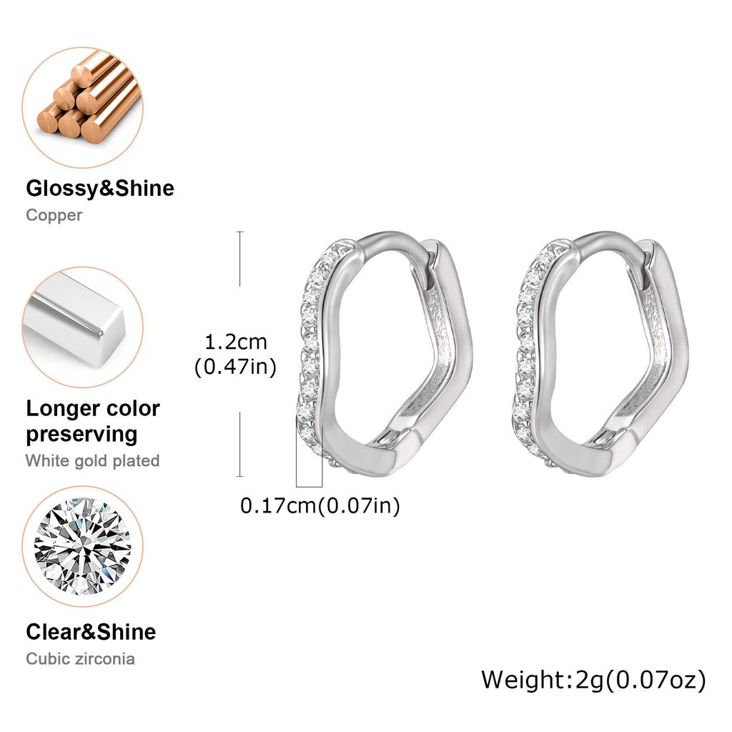 Chic Zircon Wave Earrings for Women,Silver Color Geometric Heart Shape Hoop Earrings,Elegant Party Jewelry Gifts
