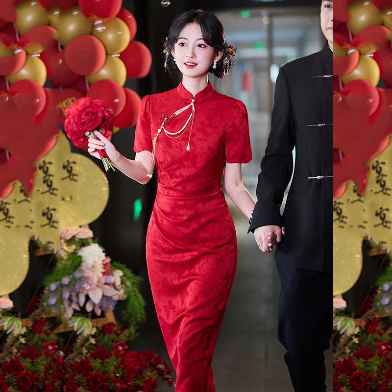 Red national style new Chinese cheongsam improved young women's high-end engagement dress toasting dress bridal return dress