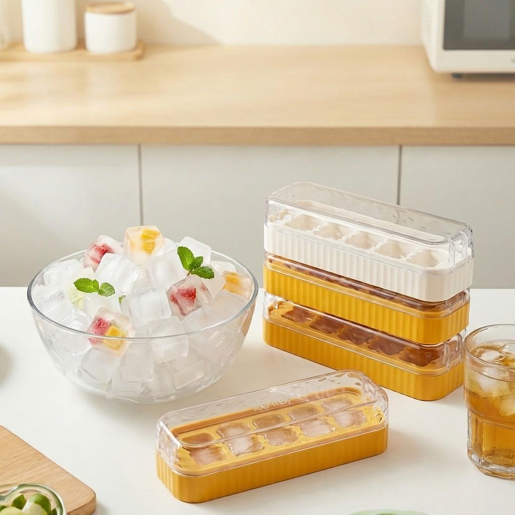 5 Grids Reusable Plastic Square Ice Cube Tray with Lid Whisky Cocktail Ice Mold Refrigerator Ice Cube Maker Kitchen Bar Tools
