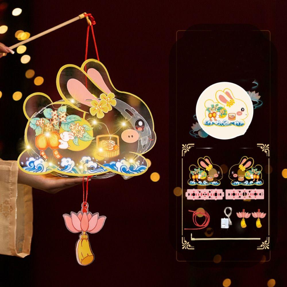 Glowing Mid-Autumn Festival Lantern DIY Handmade Light-Up Bunny Lantern  Party Decoration