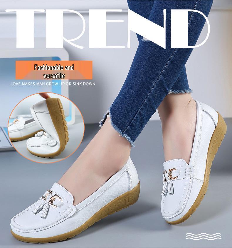 Damen 2024 Frühling/Herbst Leder Keilabsatz Übergröße Mokassins - Lässige Mutterschuhe