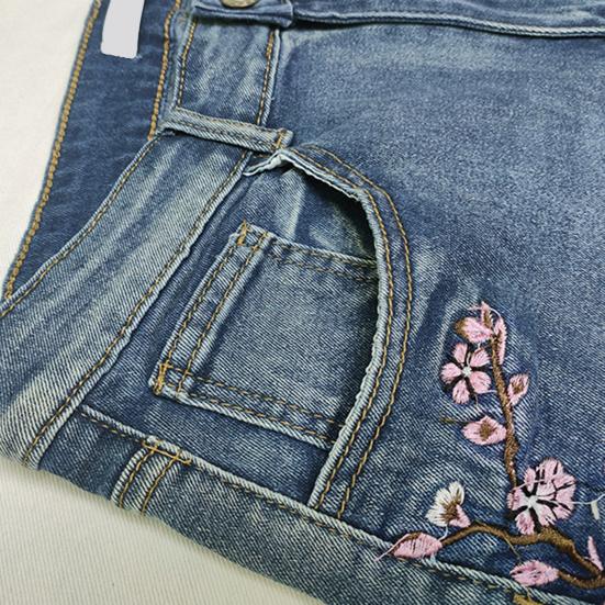 Jeans svasati da donna ricamati a fiori a vita alta jeans a zampa di elefante micro