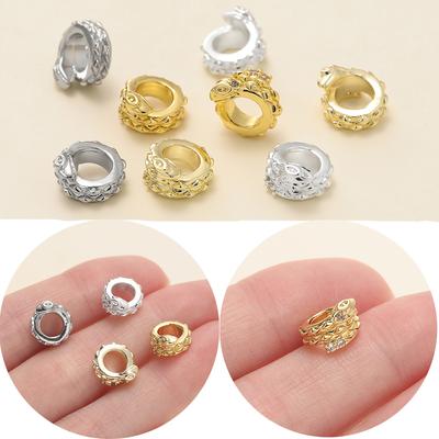 2Piece/Lot 9*10mm 14/18K Gold Color Plated Spacer Beads with Zircon for DIY Necklace Bracelets Jewelry Making Accessories