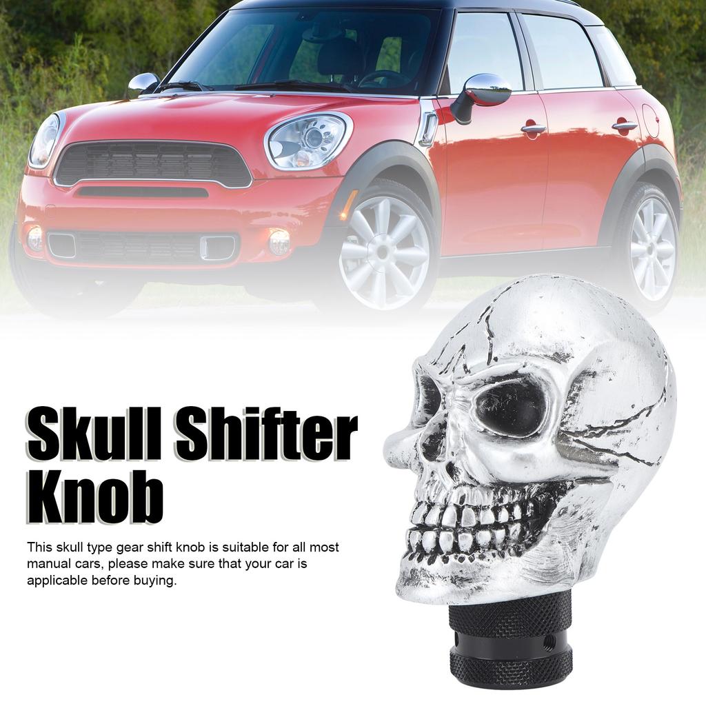 Skull Gear Shift Head Resin Shifter Knob Car Transmission Shifting Stick Handle for Most Manual Vehicles Silver