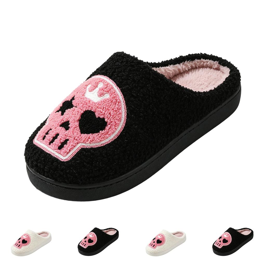 Women's Cotton Winter Slippers with Print, Warm Indoor House Shoes for Halloween