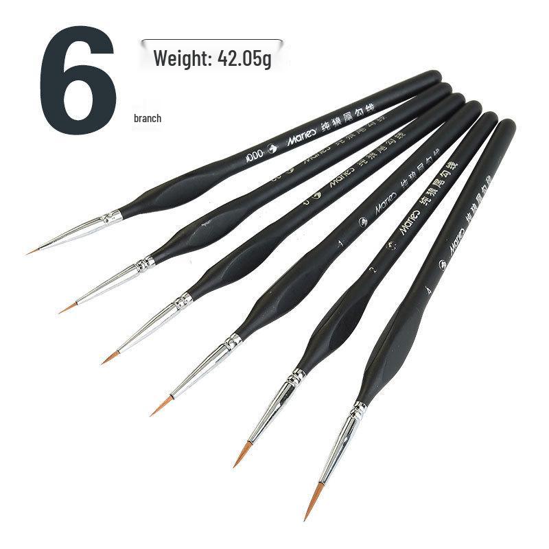 Rhombus Art Watercolor & Oil Painting Brush Pen Set 6 Wolf Hair Liner Brushes чёрный